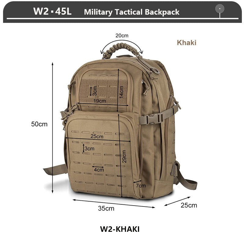 Military Tactical Backpack 3 Day Assault Pack Army Molle Bag 38/45L Large Outdoor Waterproof Hiking Camping Travel 600D Rucksack