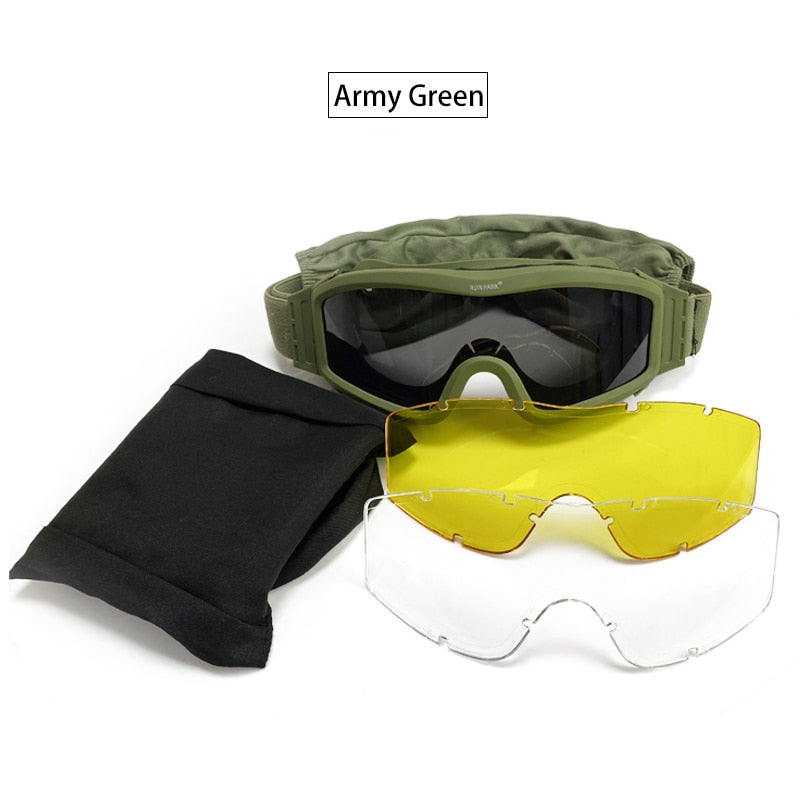 Black Tan Green Tactical Goggles Military Shooting Sunglasses 3 Lens Airsoft Paintball Windproof Wargame Mountaineering Glasses