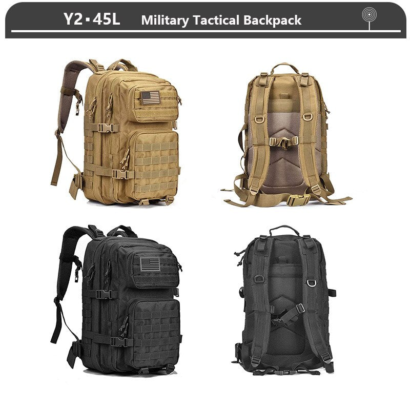 Military Tactical Backpack 3 Day Assault Pack Army Molle Bag 38/45L Large Outdoor Waterproof Hiking Camping Travel 600D Rucksack