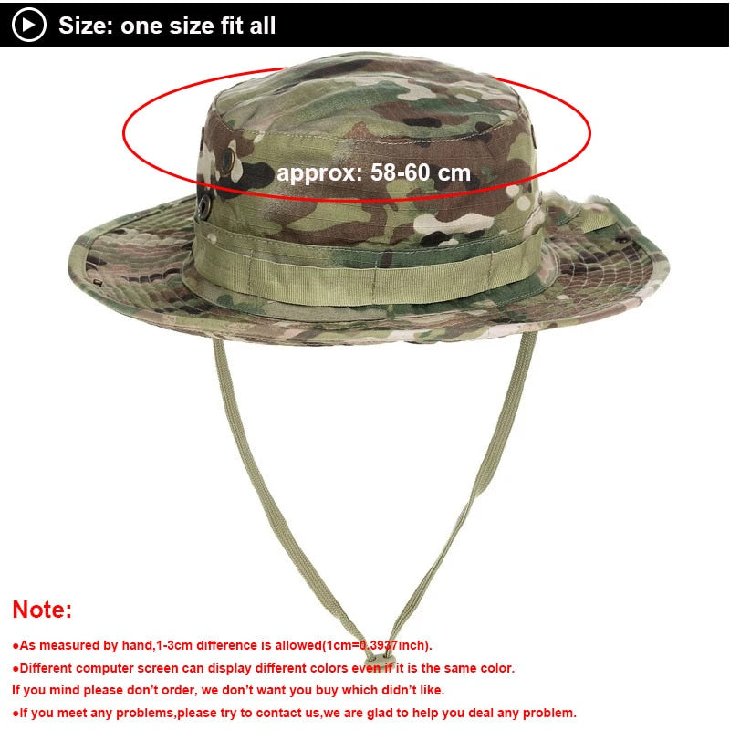 Camouflage Boonie Hat Tactical US Army Bucket Hats Military Multicam  Panama Summer Cap Hunting Hiking Outdoor Camo Sun Caps Men