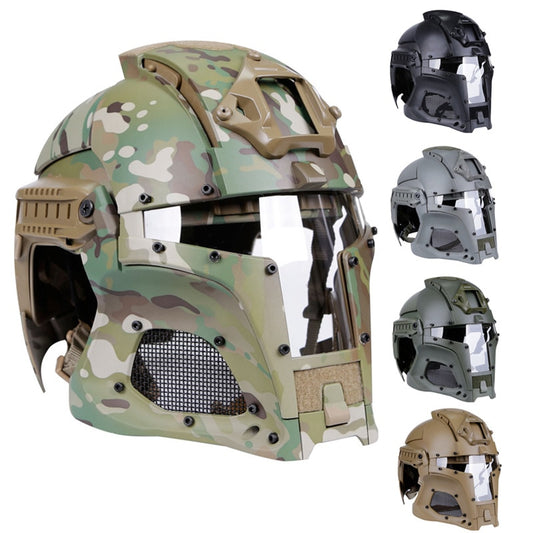 Military Airsoft Full Face Helmet Mask Safety Tactical Combat Helmet Adjustable Army Wargame CS Paintball Shooting Helmet Mask